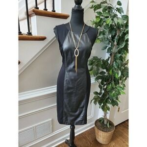 ECI Newyork Women's Black Polyester Sleeveless Scoop Neck Knee Length Dress